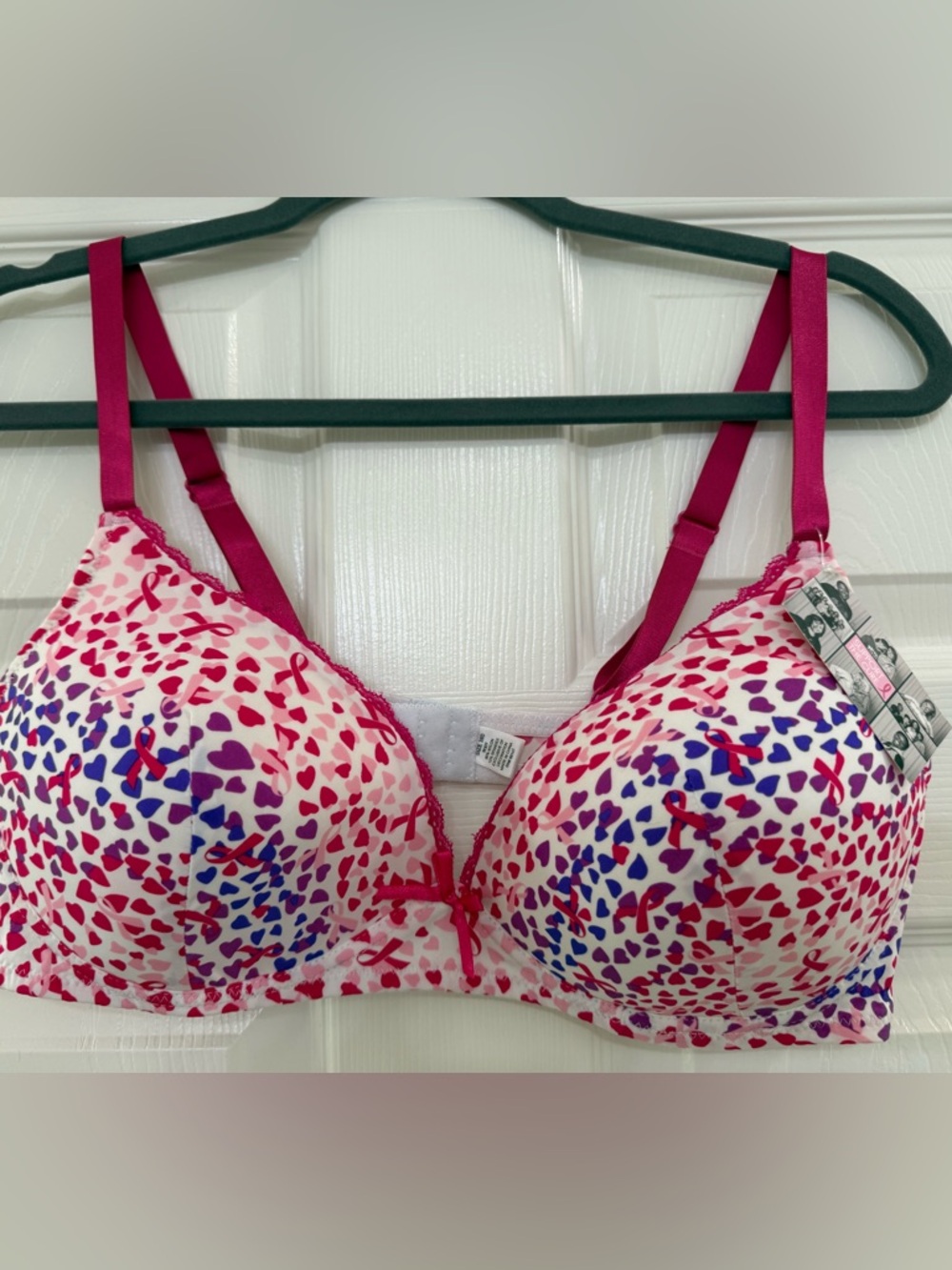 Maidenform Pink and Purple Heart & Ribbon Print wireless Bra